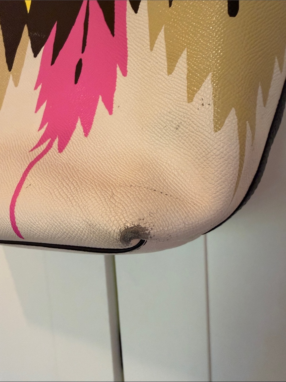 Coach Tote with Pink, Yellow, Black and Tan Paint-Stripe Design - Picture 4 of 13